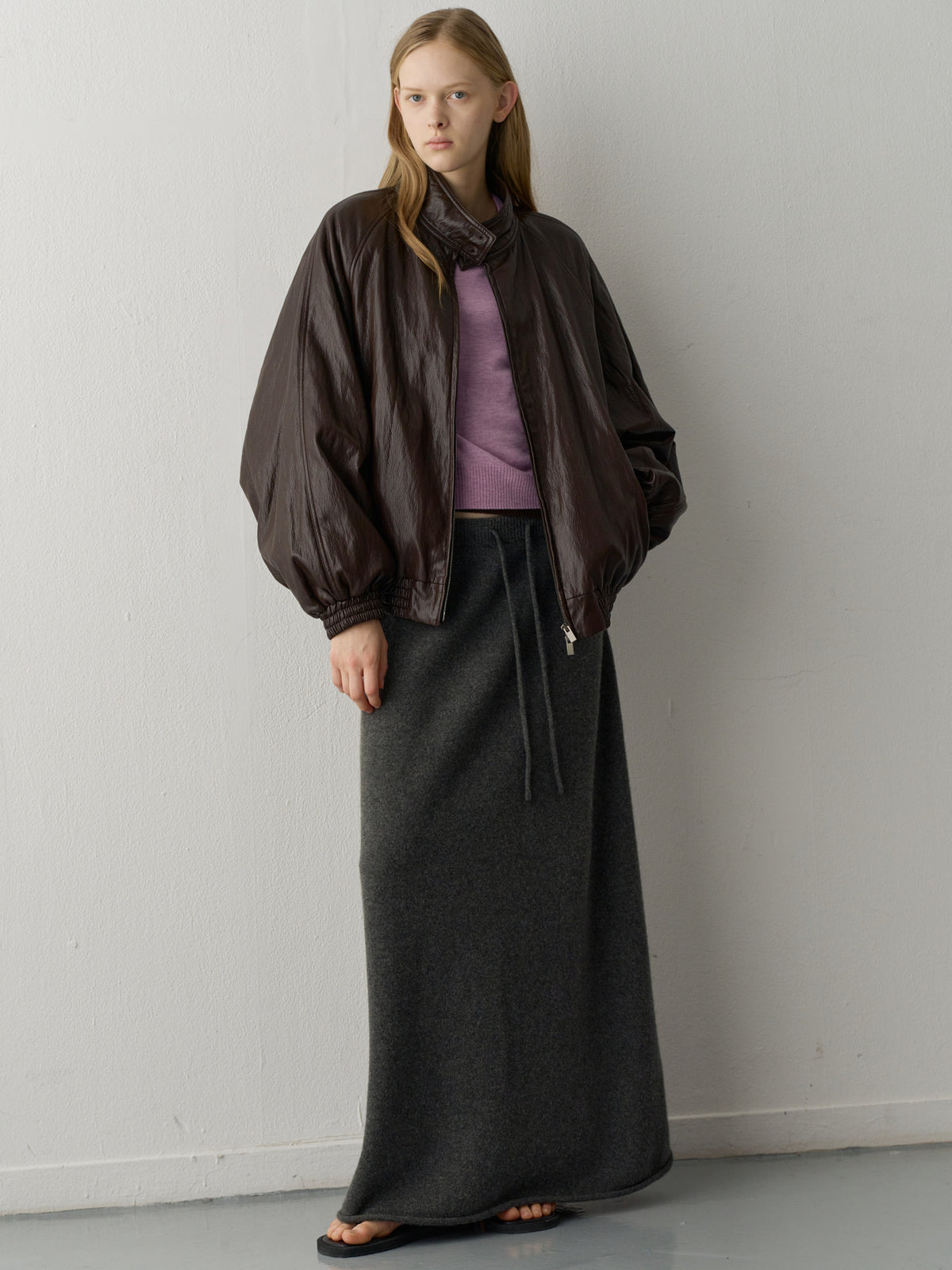 Cashmere Knit Maxi Skirt_charcoal