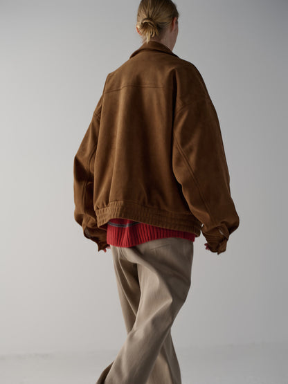 Oversized Fit Suede Shearling Blouson_camel