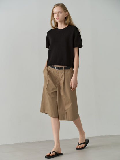 Vintage Cotton Wide Bermuda Pants_almond beige