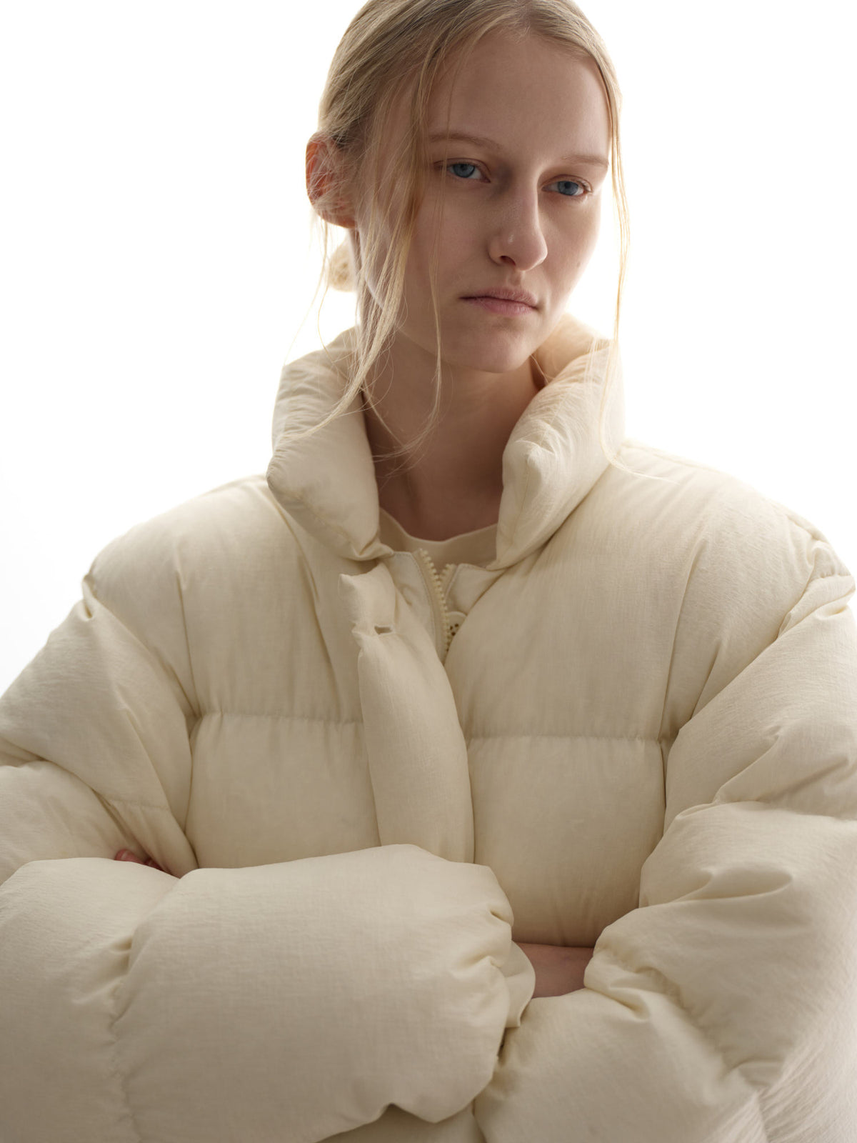 Goose down button puffer_ivory