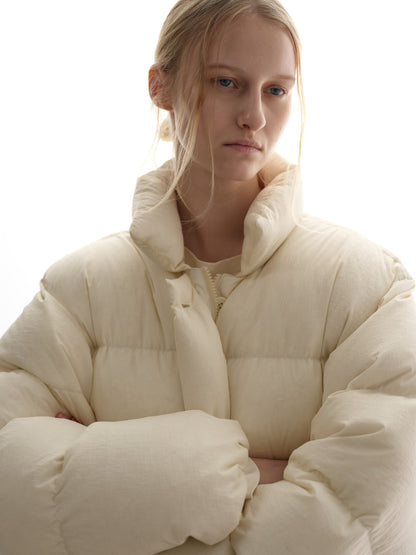 Goose down button puffer_ivory