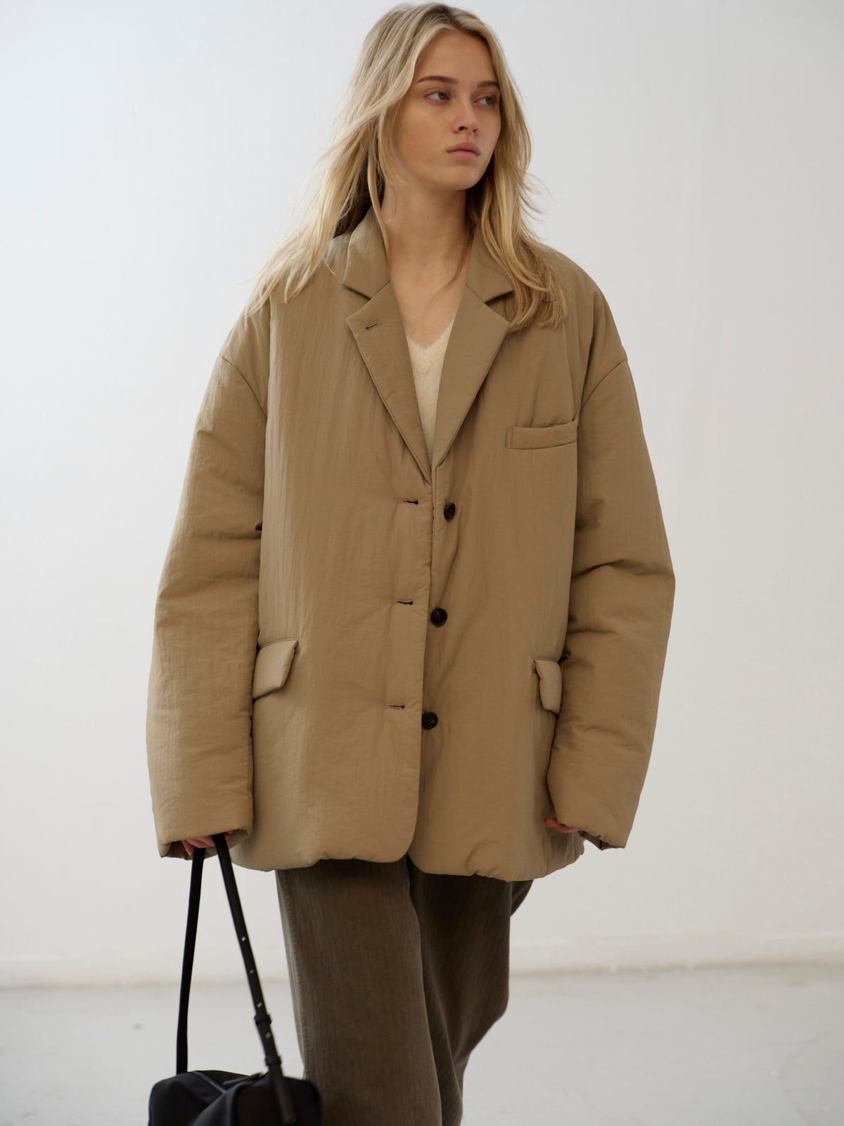 Padded Curved-Sleeve Blazer_mocha