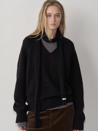 Textured V-neck Knit_black