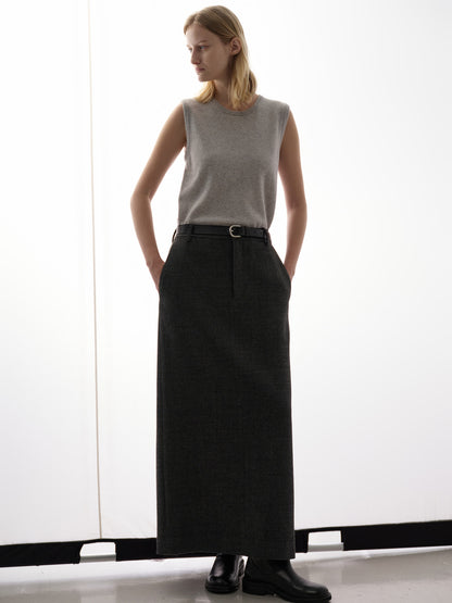 Wool Twill Maxi Skirt_Charcoal