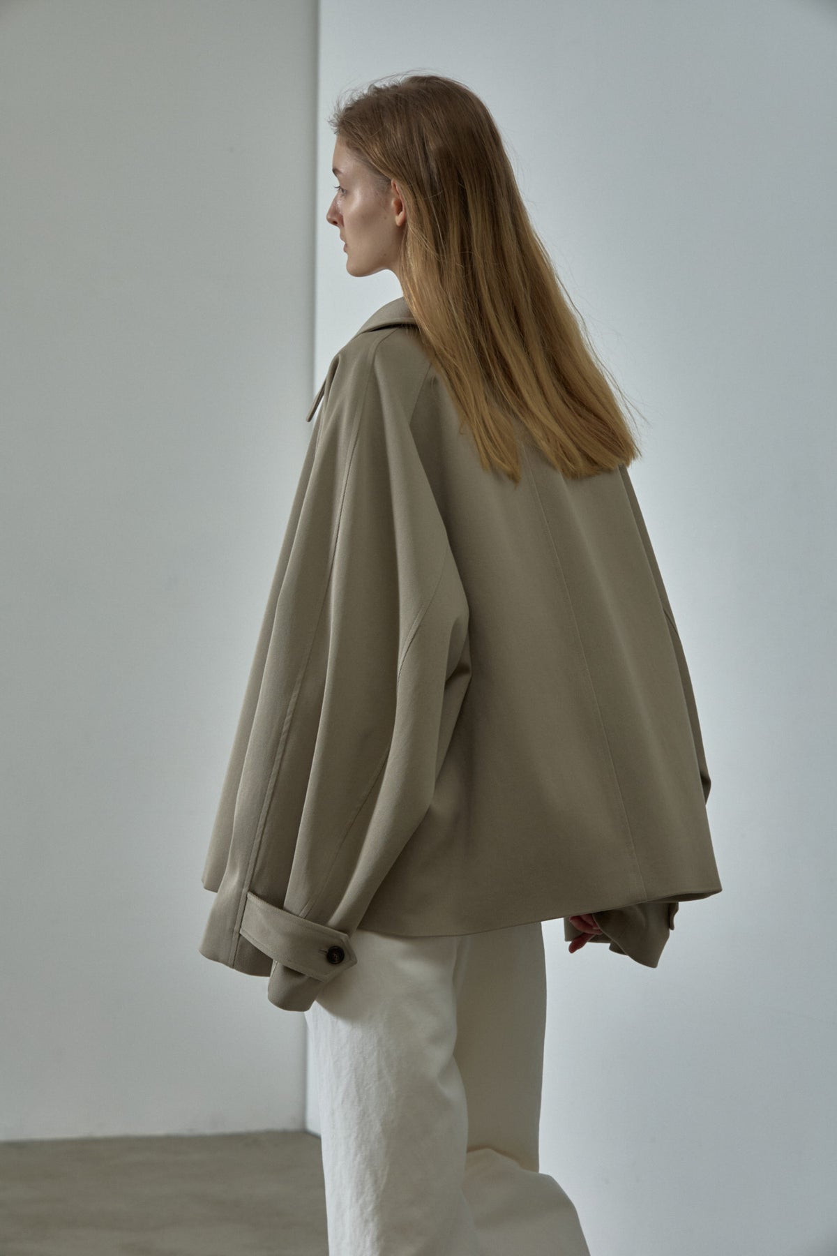 Overfit Cotton Half Coat_olive beige
