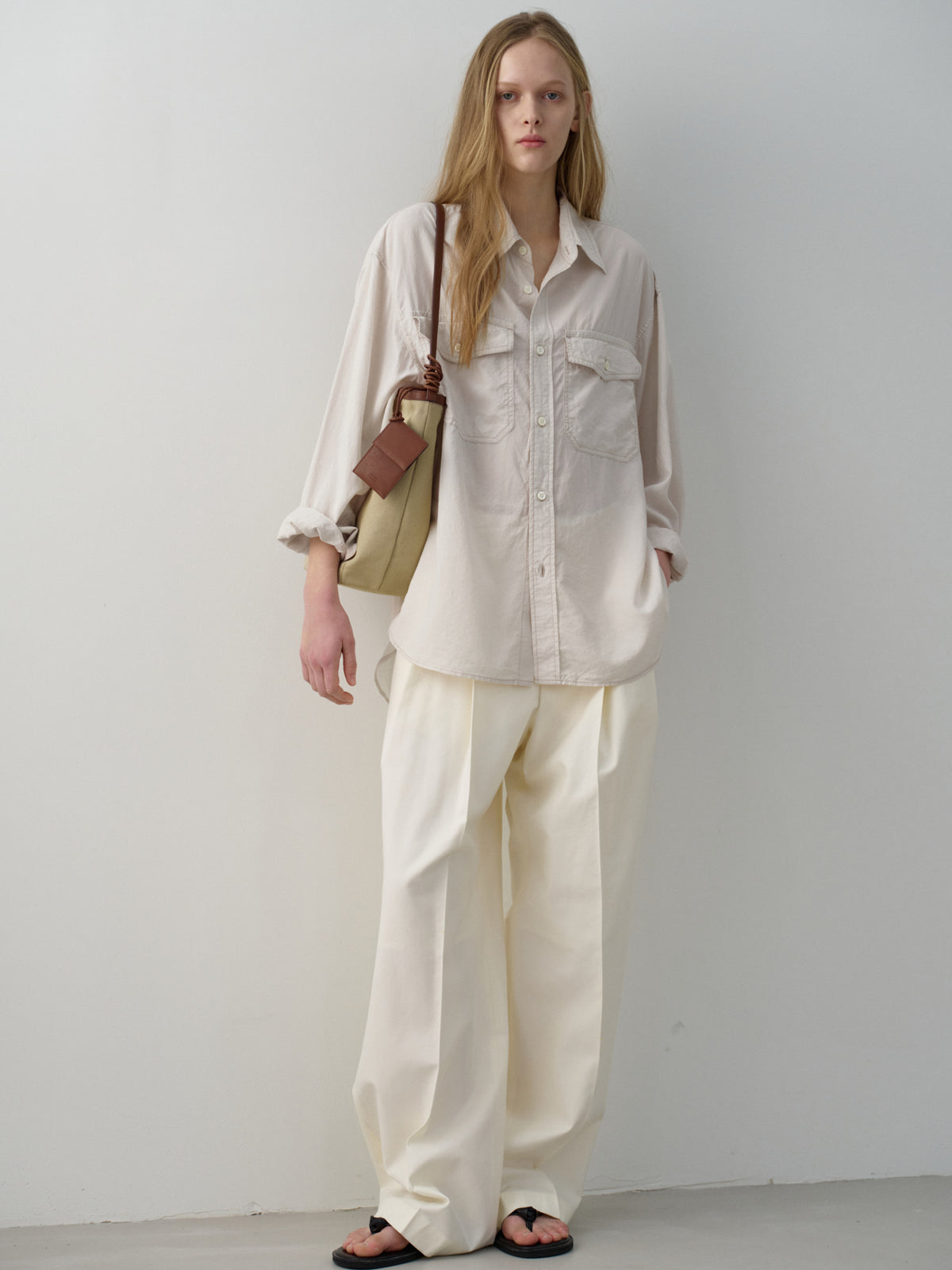Cotton Two-Tuck Wide Pants_off white