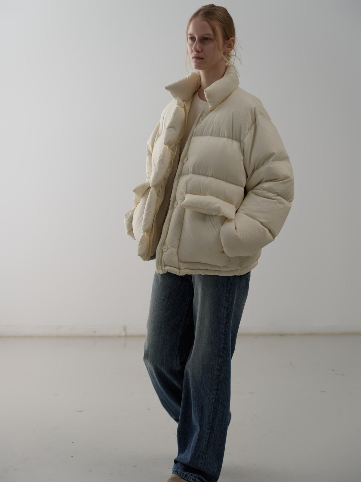 Goose down button puffer_ivory