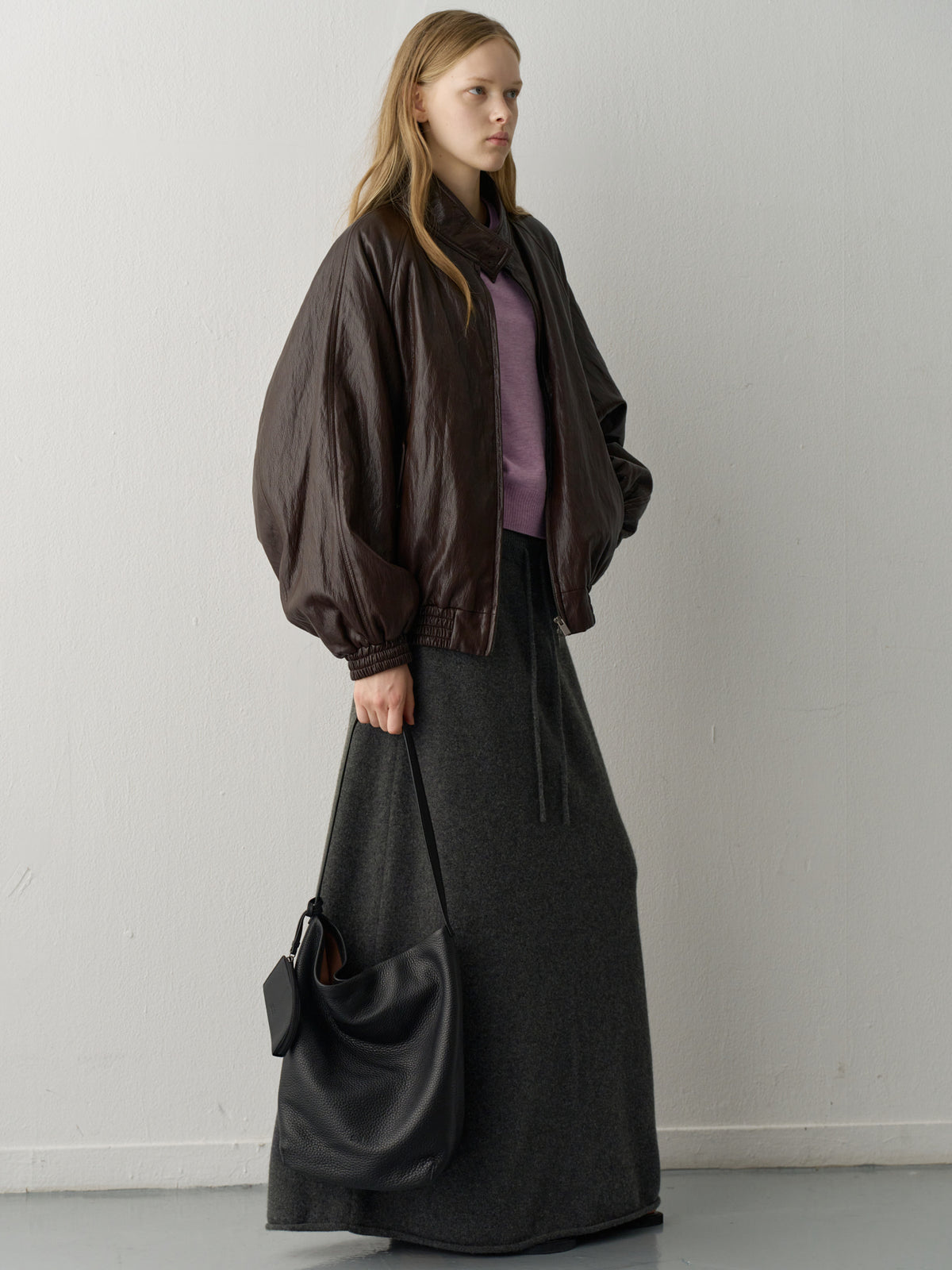 Double-Button Leather Blouson_brown
