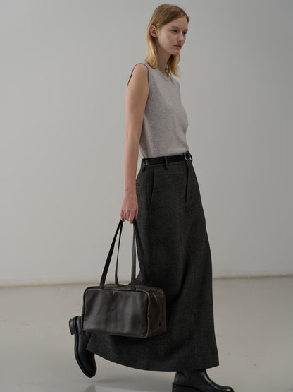 Wool Twill Maxi Skirt_Charcoal