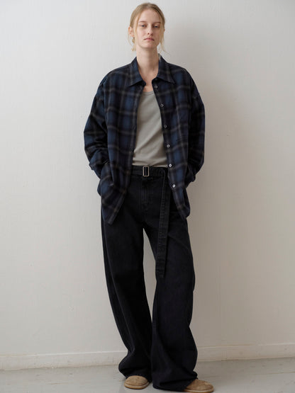 Boyfit Flannel Shirt_Navy