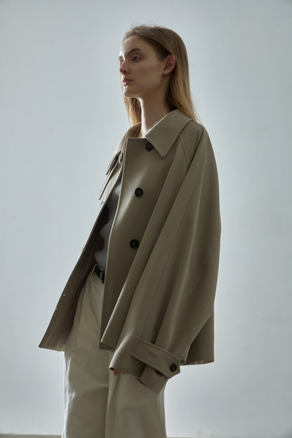 Overfit Cotton Half Coat_olive beige