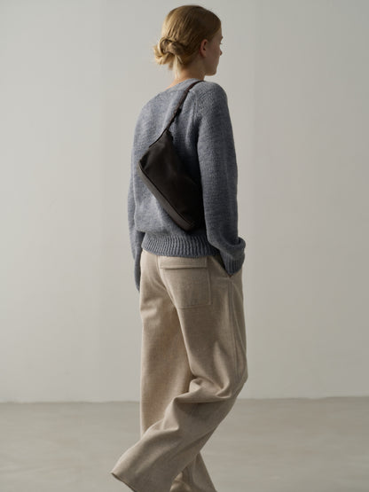 Textured V-neck Knit_grey blue