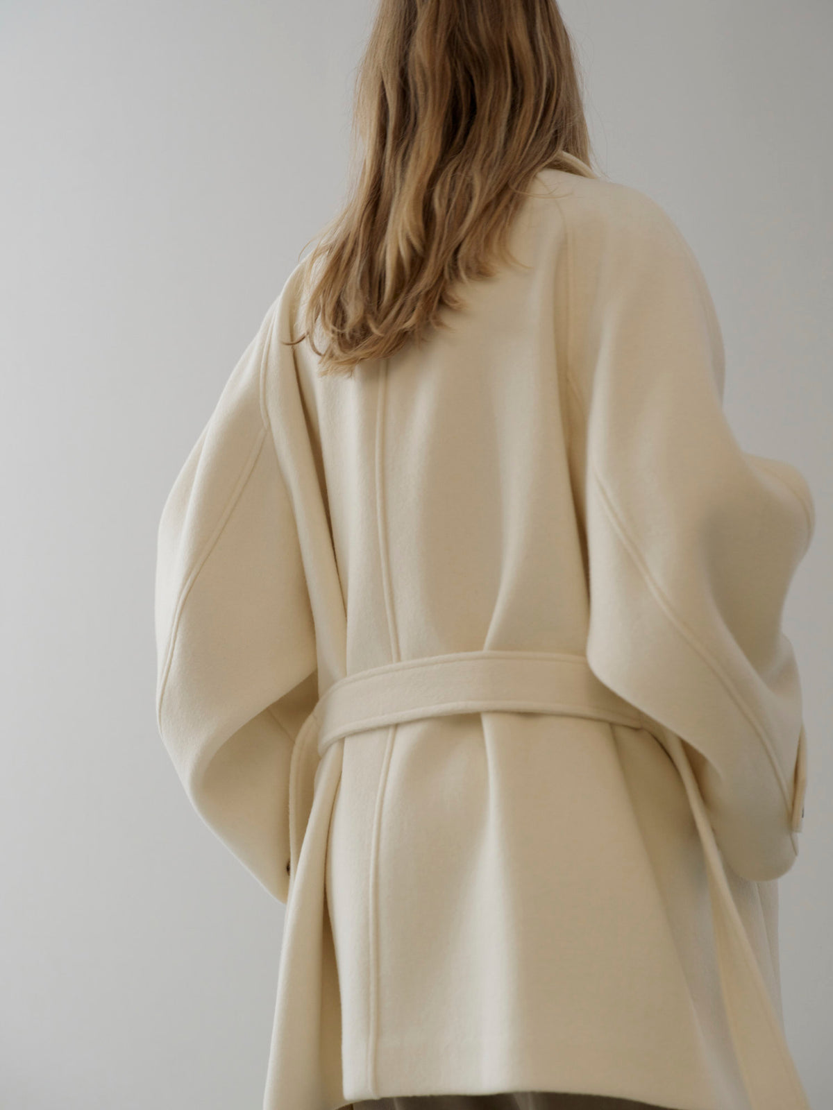 Cashmere Belted Half Coat_ivory