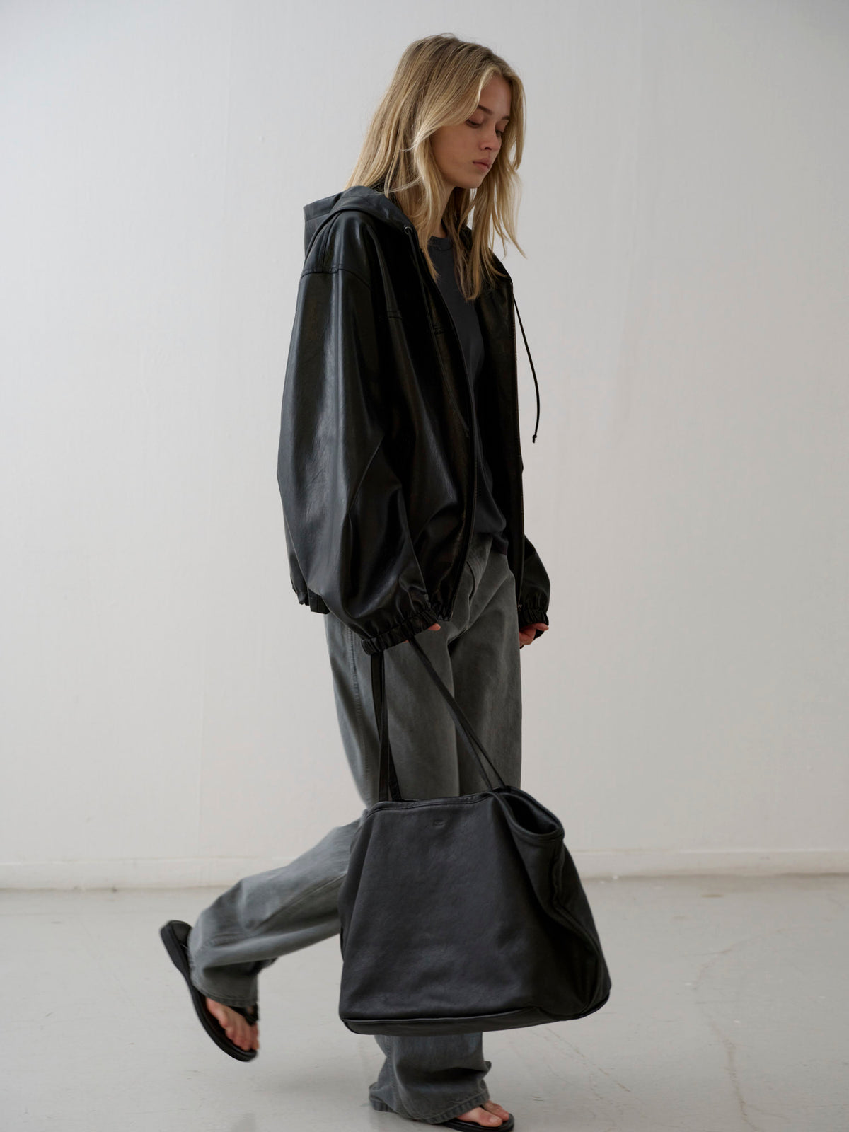 Leather Zip-Up Hoodie_black