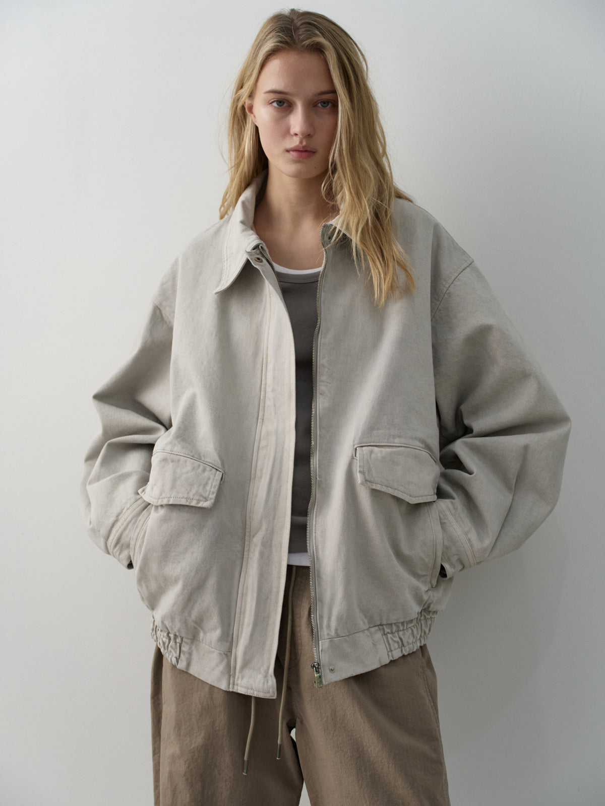 Oversized Fit Utility Cotton Blouson_sand grey