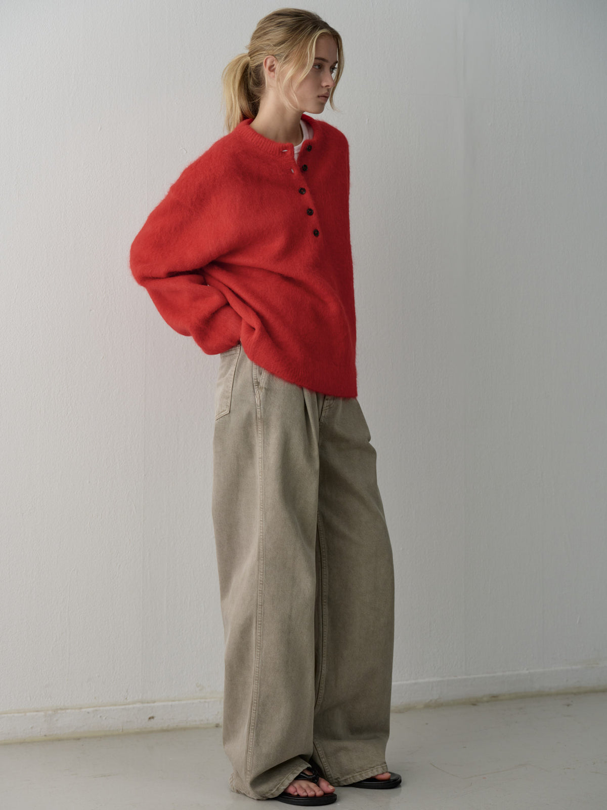 Alpaca Henley Neck Sweater_red