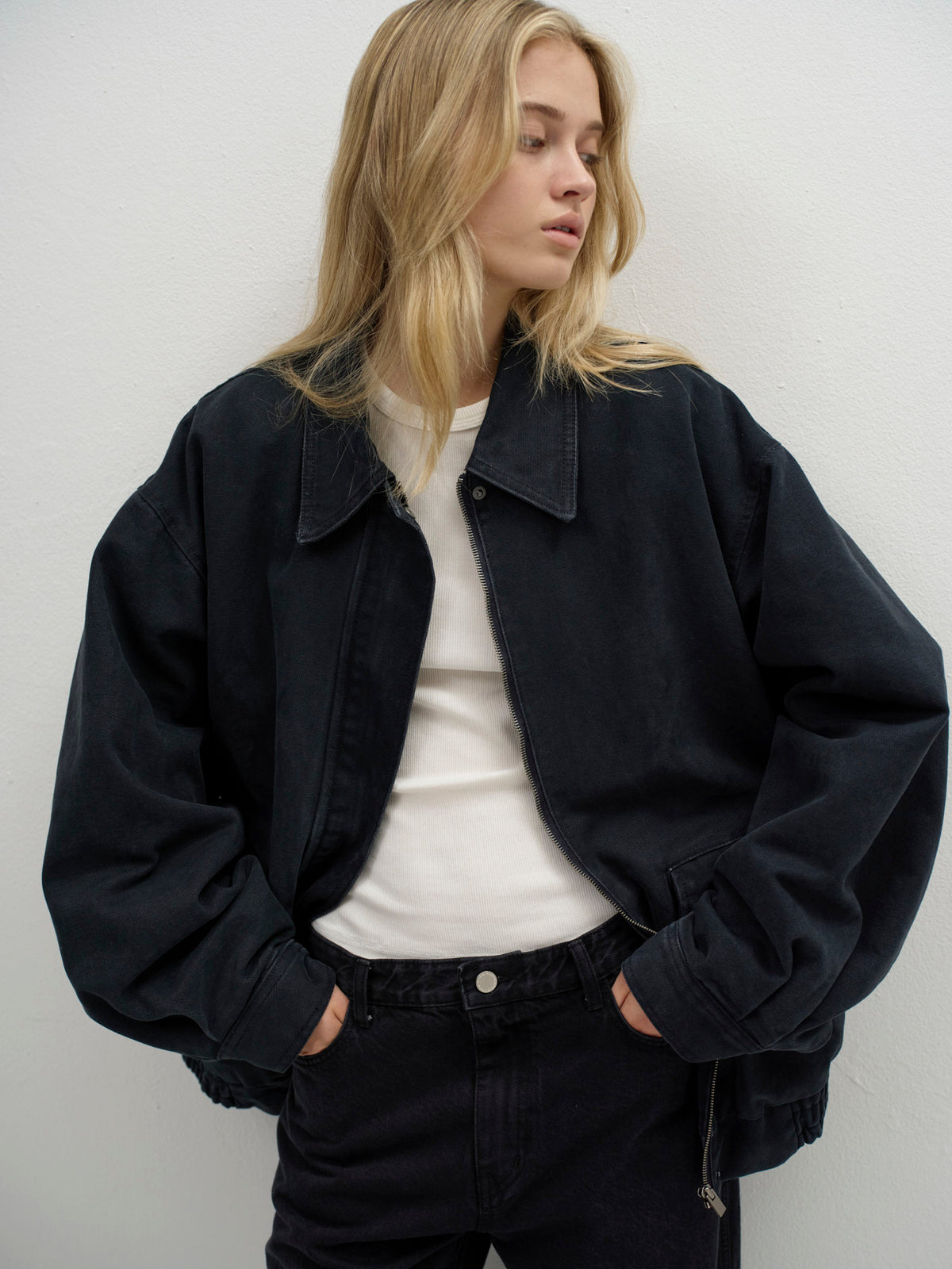 Overfit Vintage Cotton Blouson_Blue Charcoal