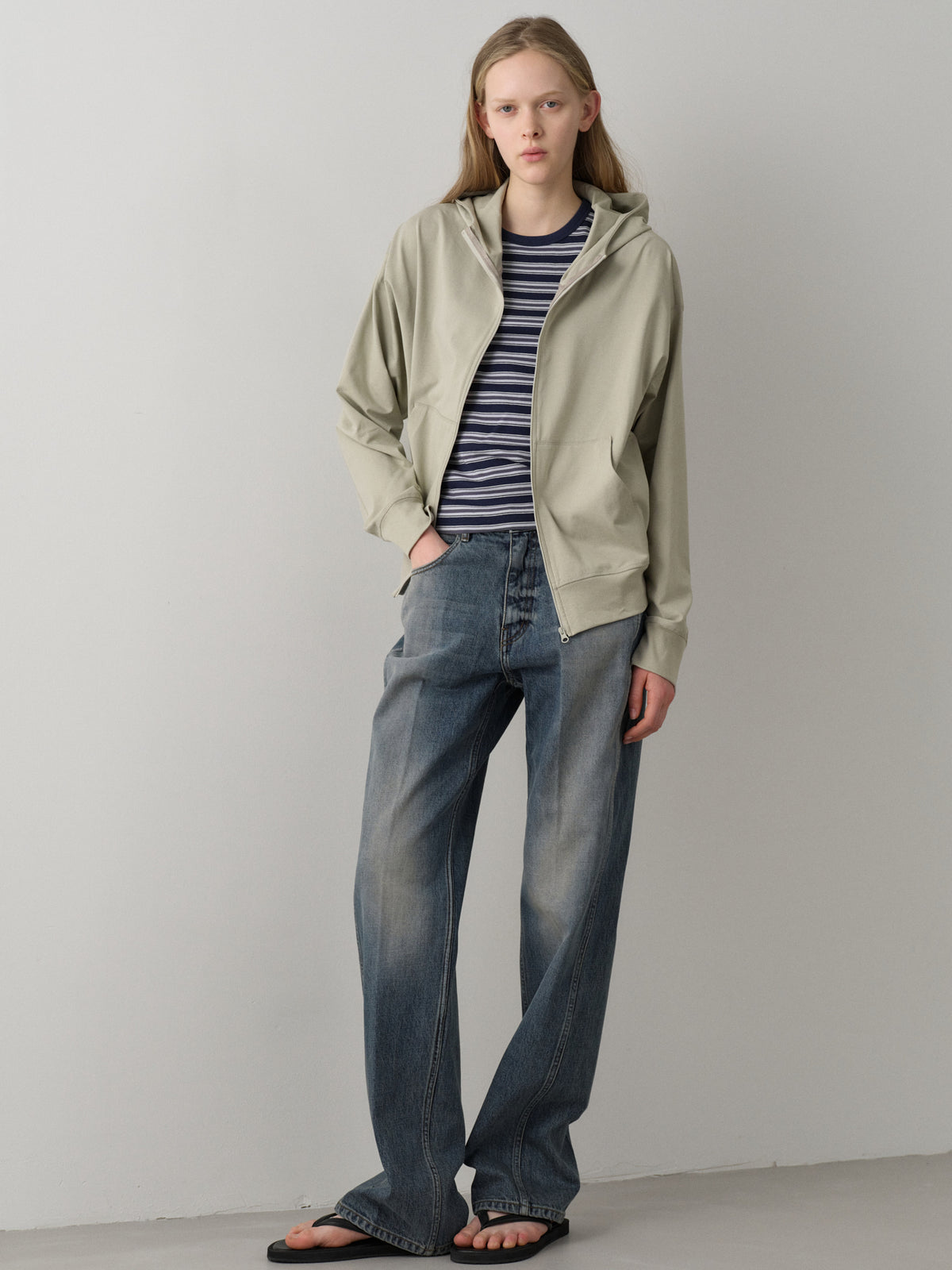 Cotton Light Hooded Zip-up_sage