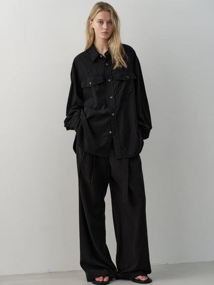 Belted Two-Tuck Wide Pants_black