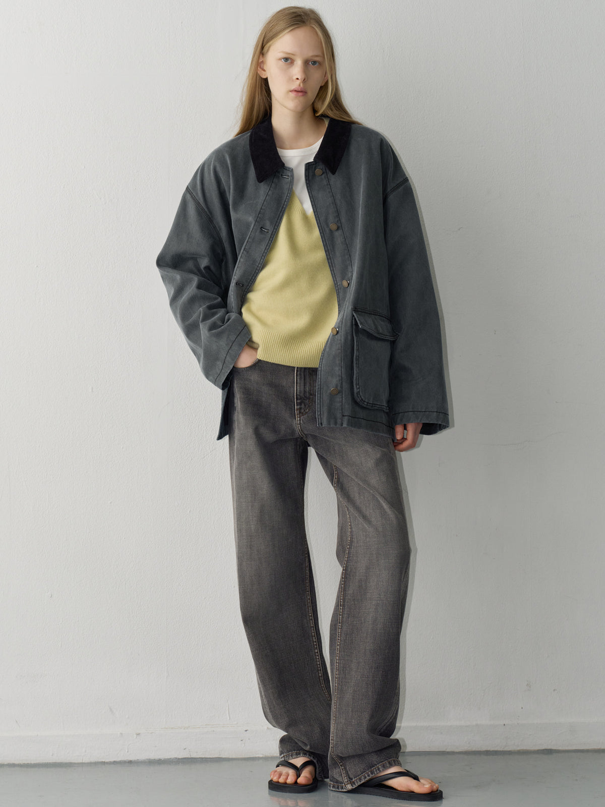 Cashmere Deep V-Neck Knit_sage olive