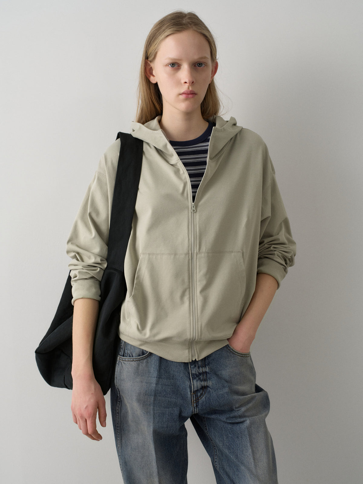 Cotton Light Hooded Zip-up_sage