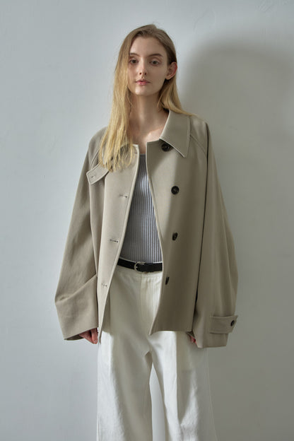 Overfit Cotton Half Coat_olive beige