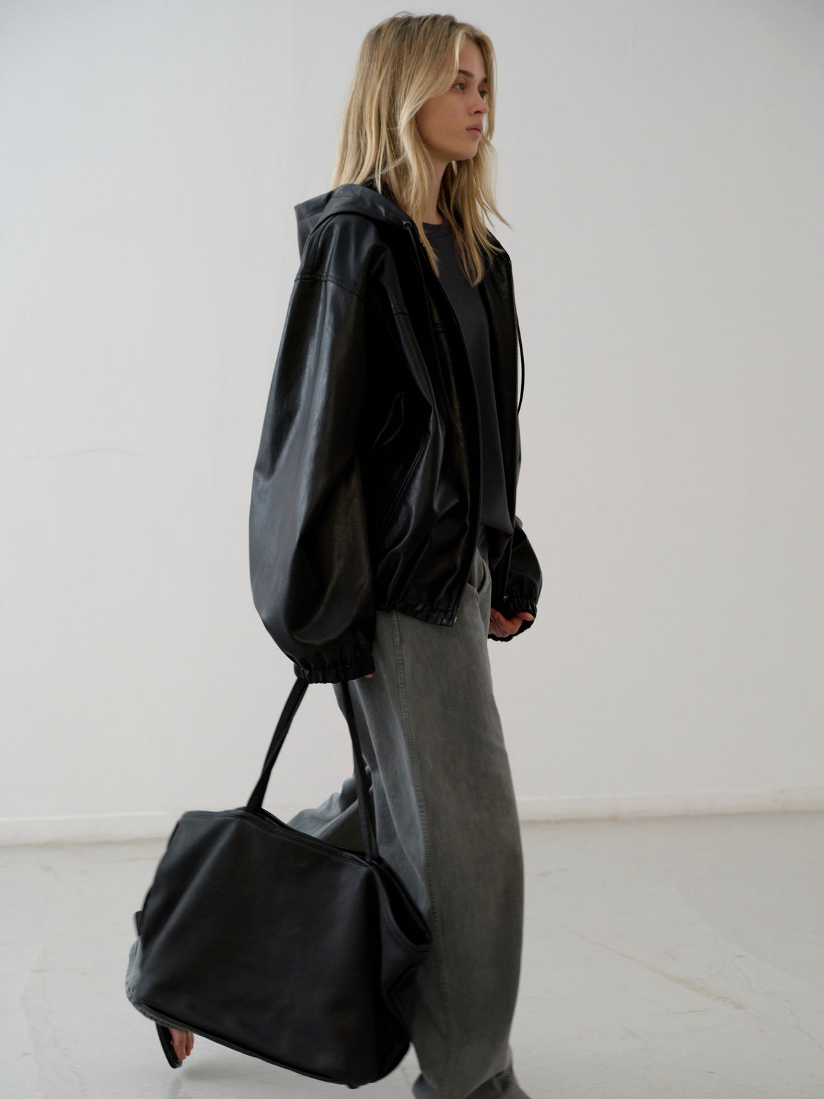Leather Zip-Up Hoodie_black