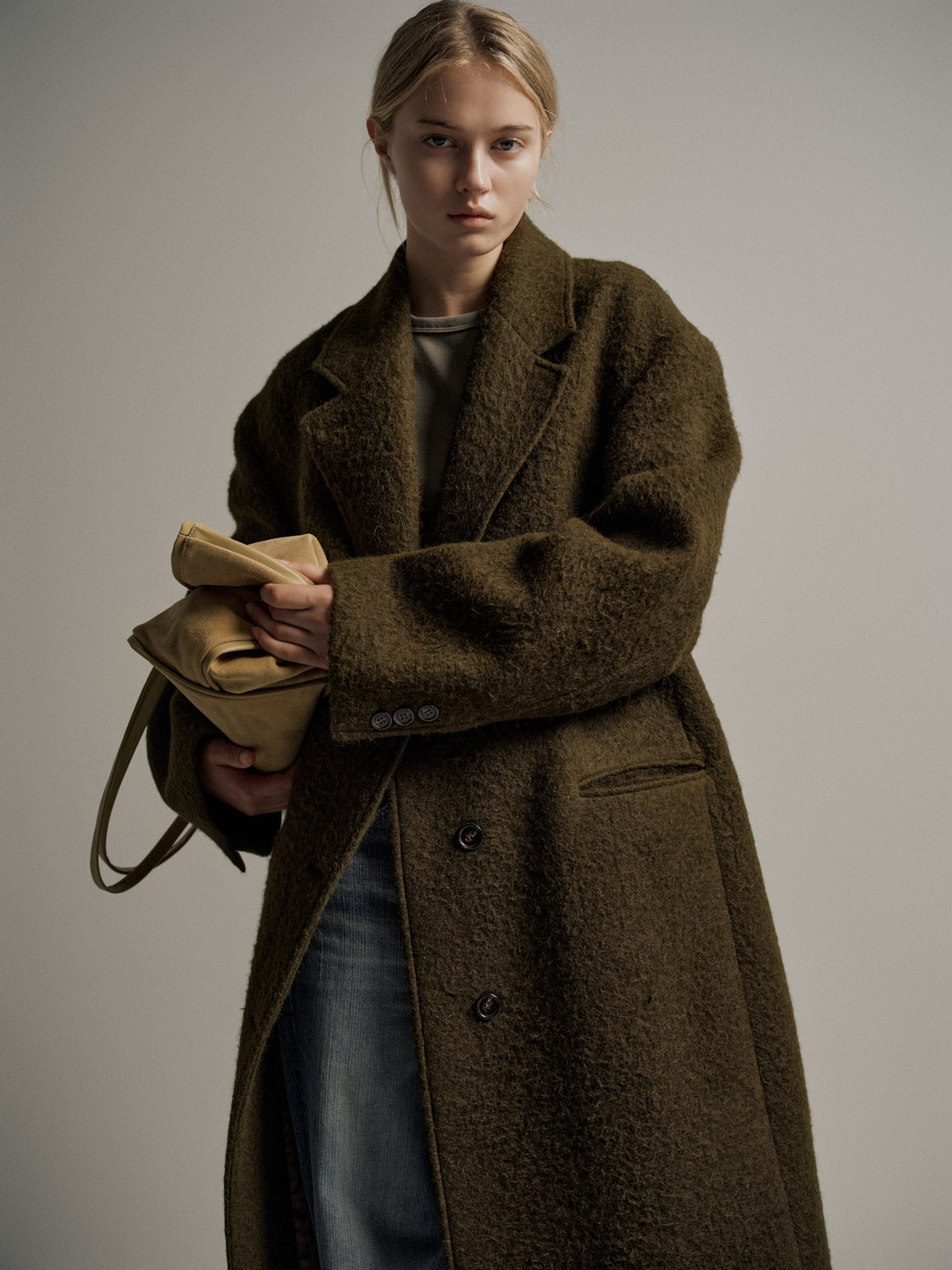 Lama Wool Single Coat_khaki