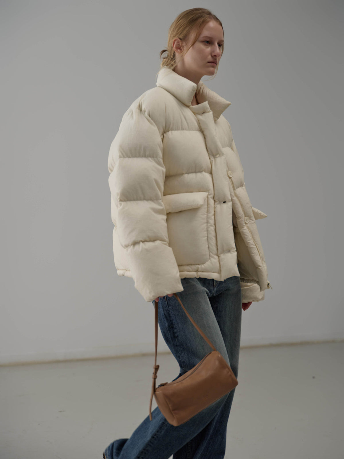Goose down button puffer_ivory