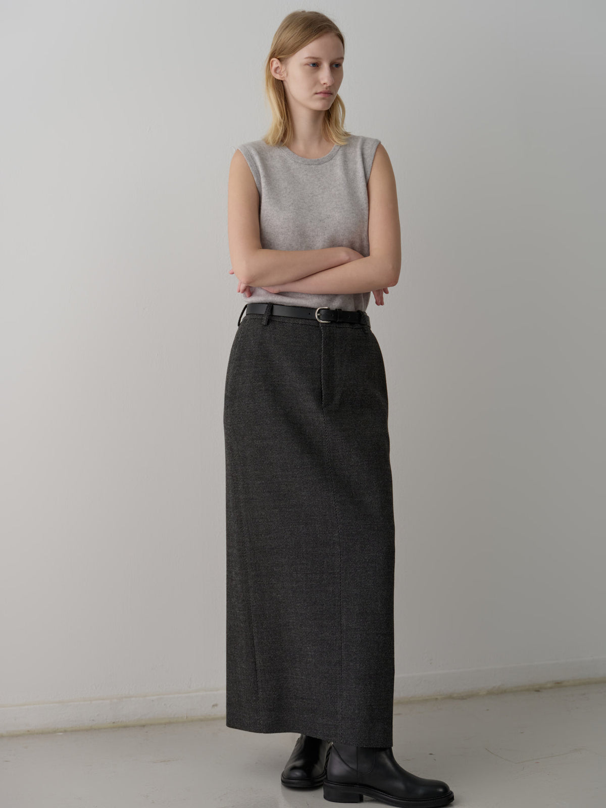 Wool Twill Maxi Skirt_Charcoal