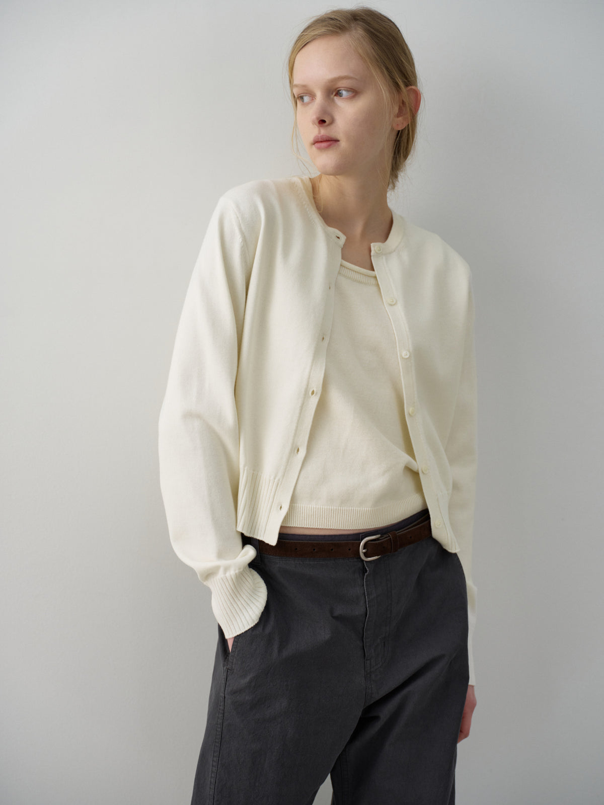 Cotton Minimal Cardigan_ivory
