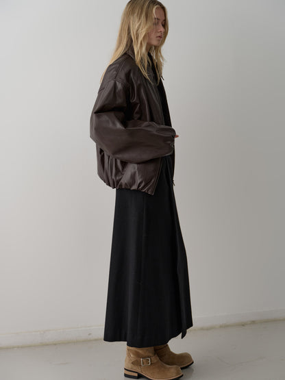 Leather Bomber Jacket_brown
