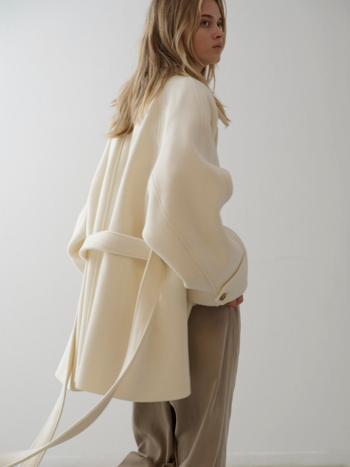 Cashmere Belted Half Coat_ivory