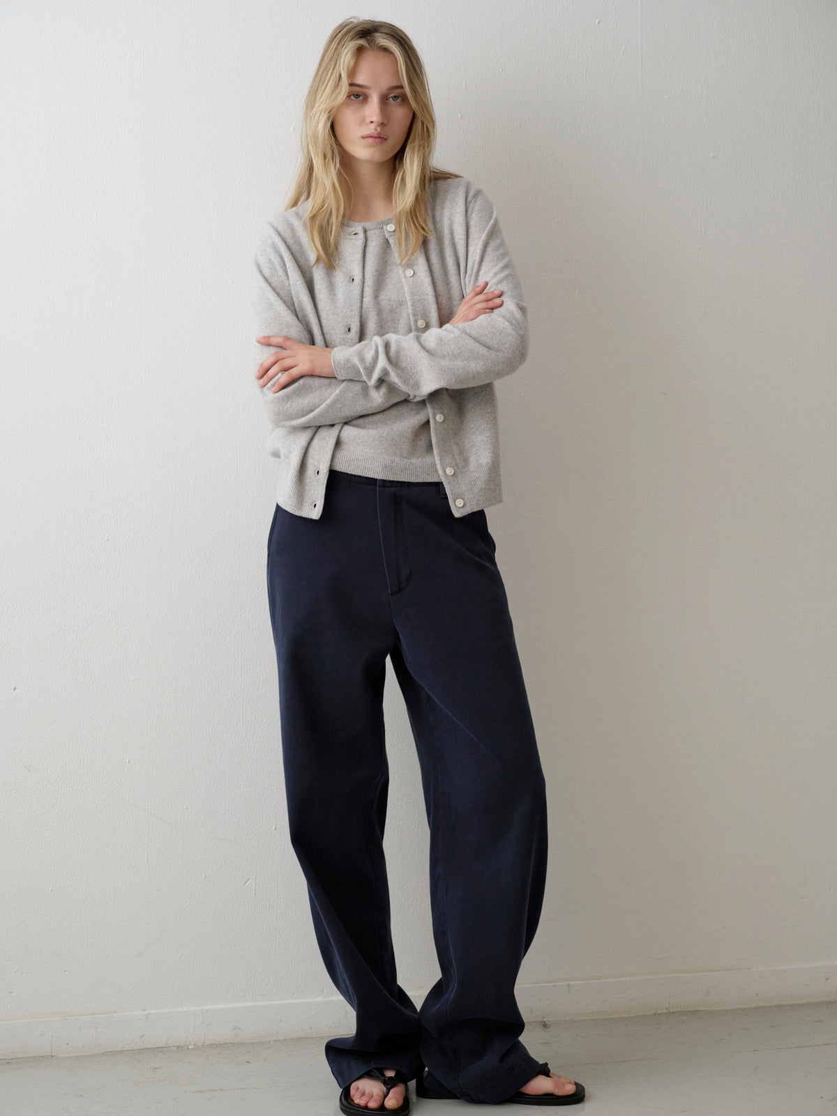 Washed Cotton Straight Pants_navy
