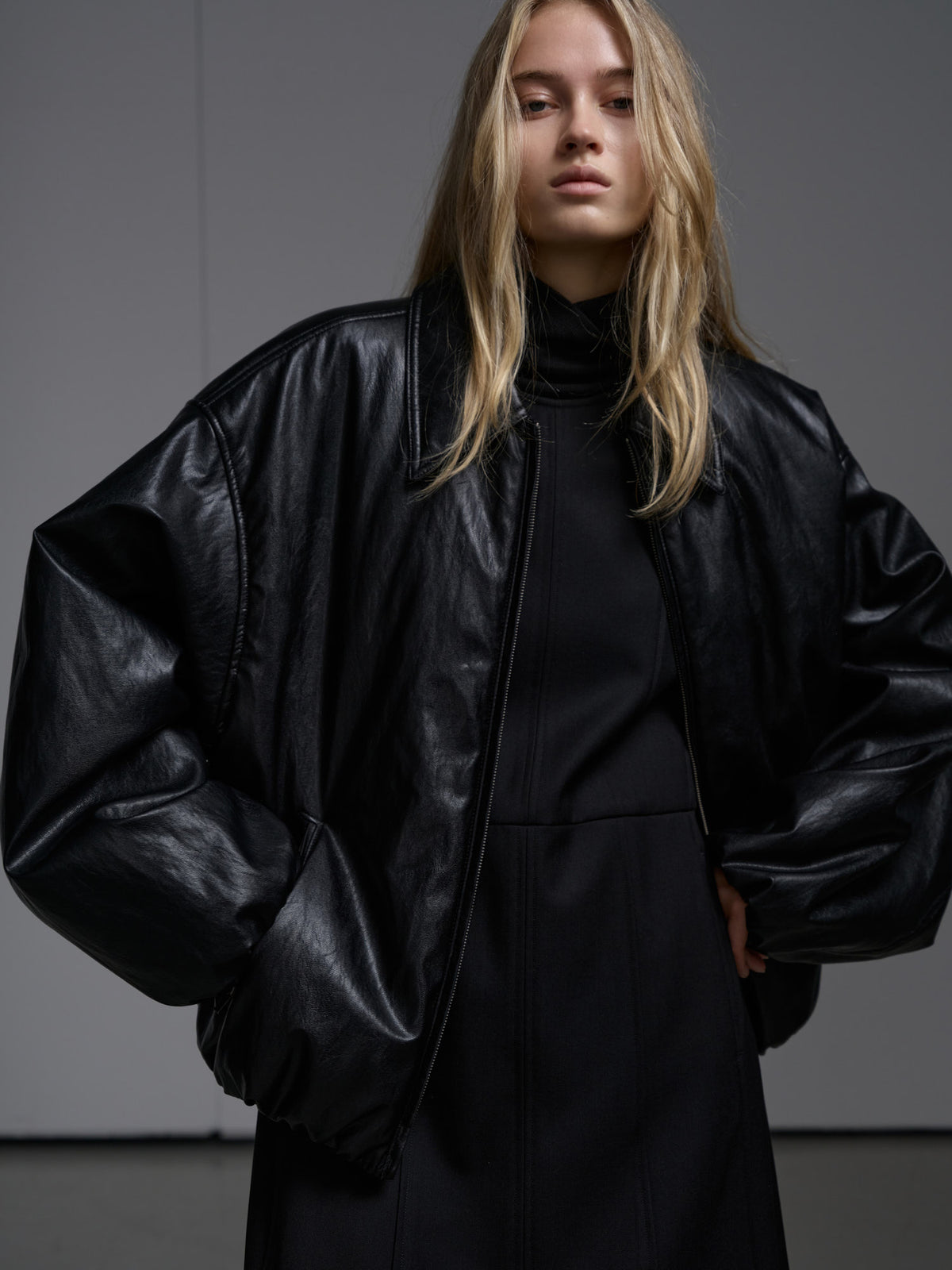 Leather Bomber Jacket_black