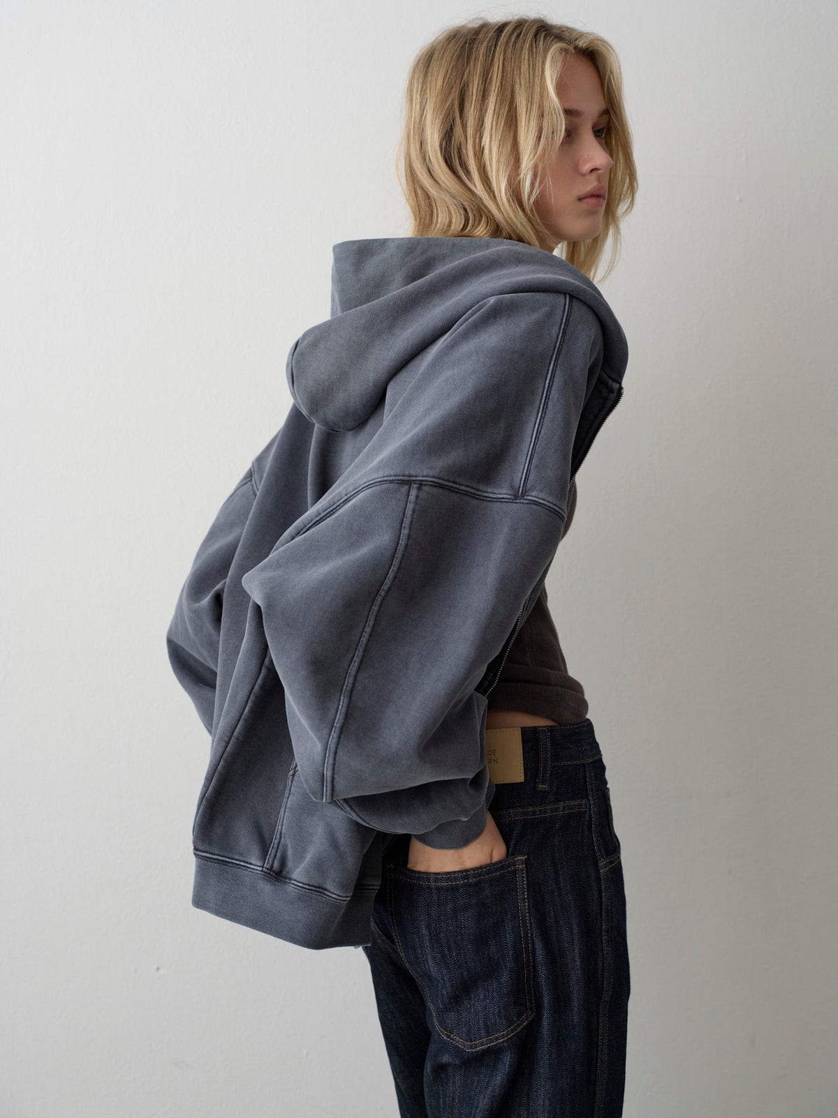 Oversized Fit Pigment Zip-Up Hoodie_blue grey