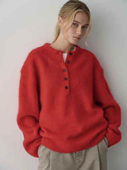 Alpaca Henley Neck Sweater_red