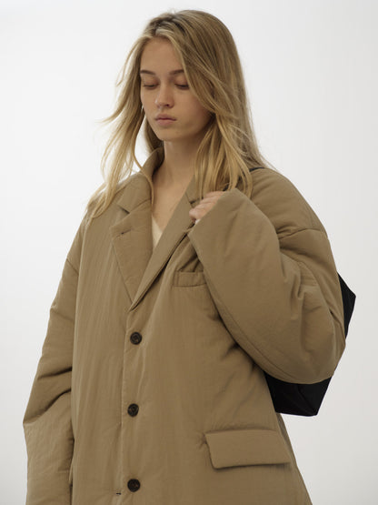 Padded Curved-Sleeve Blazer_mocha