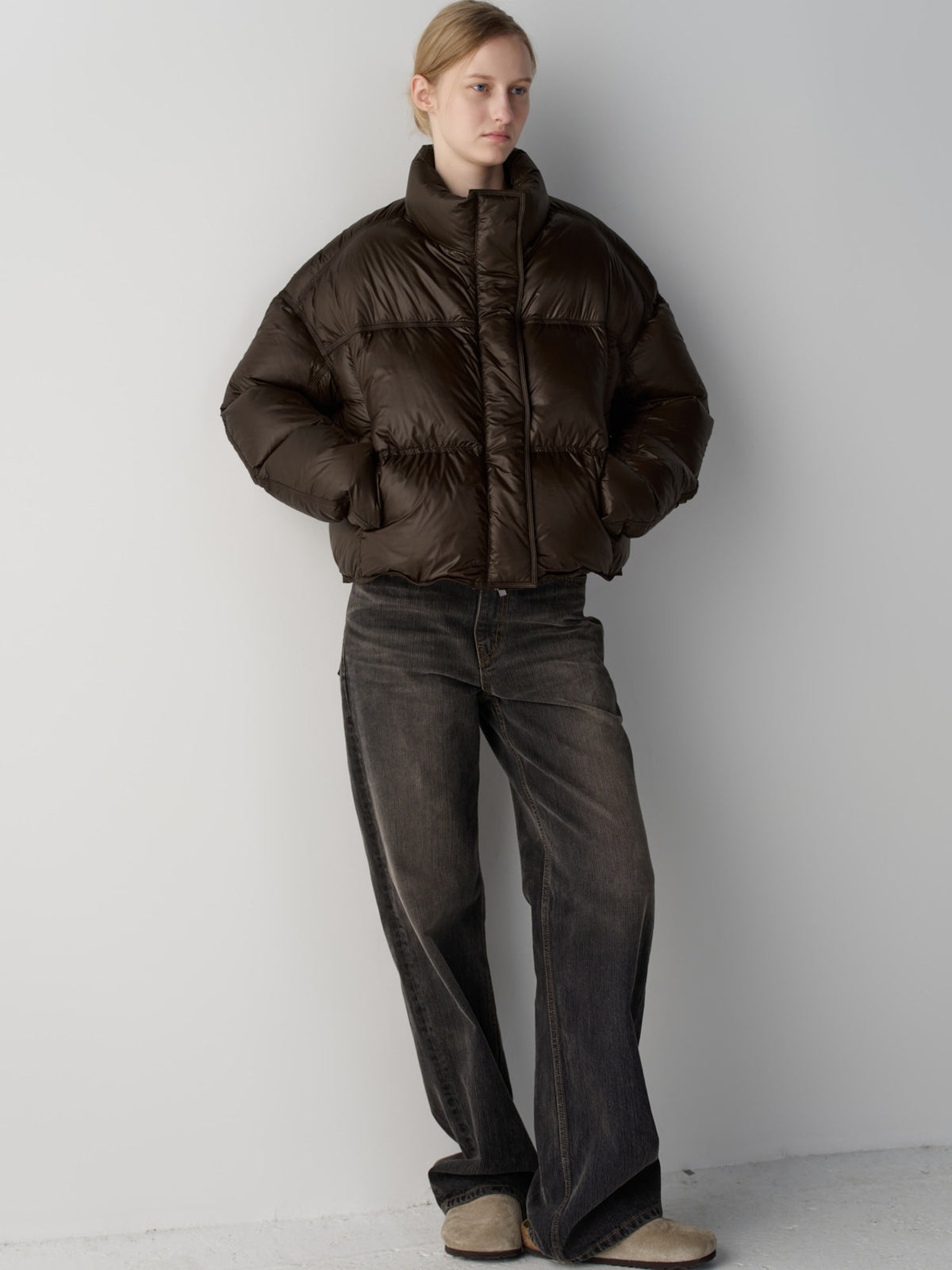 Stitch Goose Down Crop Padding_brown