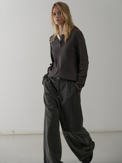 Relaxed Stripe Wool Pants_charcoal