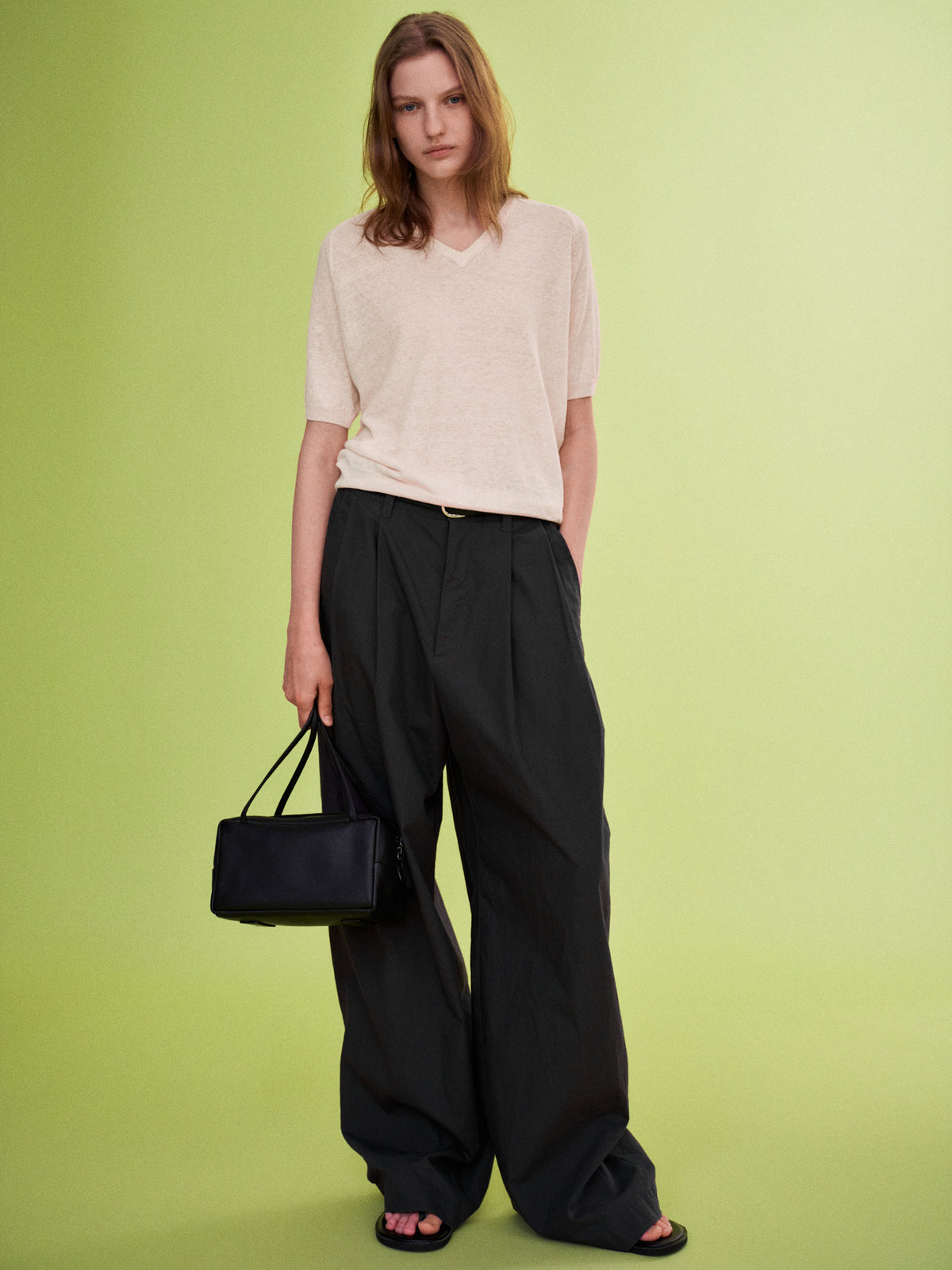 Vintage Cotton Two-Tuck Wide Pants_charcoal