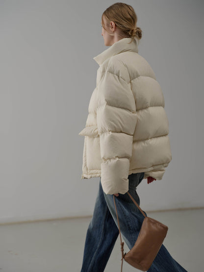 Goose down button puffer_ivory