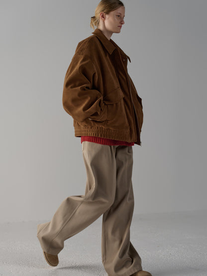 Oversized Fit Suede Shearling Blouson_camel
