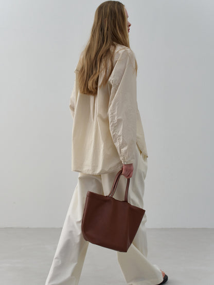 Cotton Band-Collar Blouse_beige