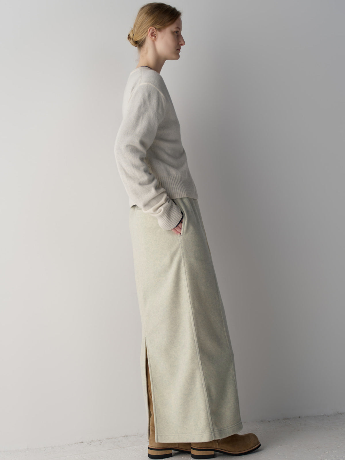 Wool Fleece Banding Skirt_oatmeal