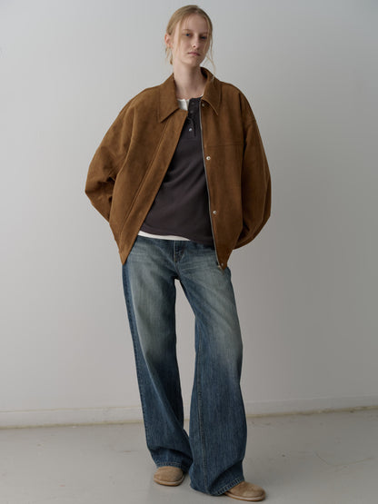 Oversized Fit Stitched Suede Blouson_camel