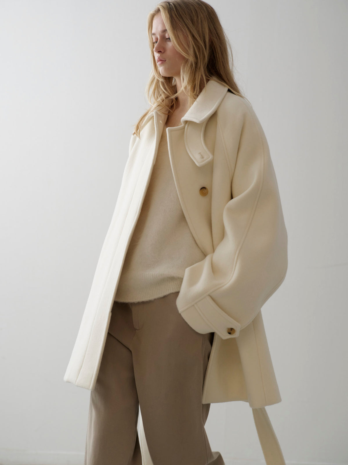 Cashmere Belted Half Coat_ivory