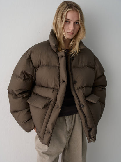 Goose down button puffer_brown