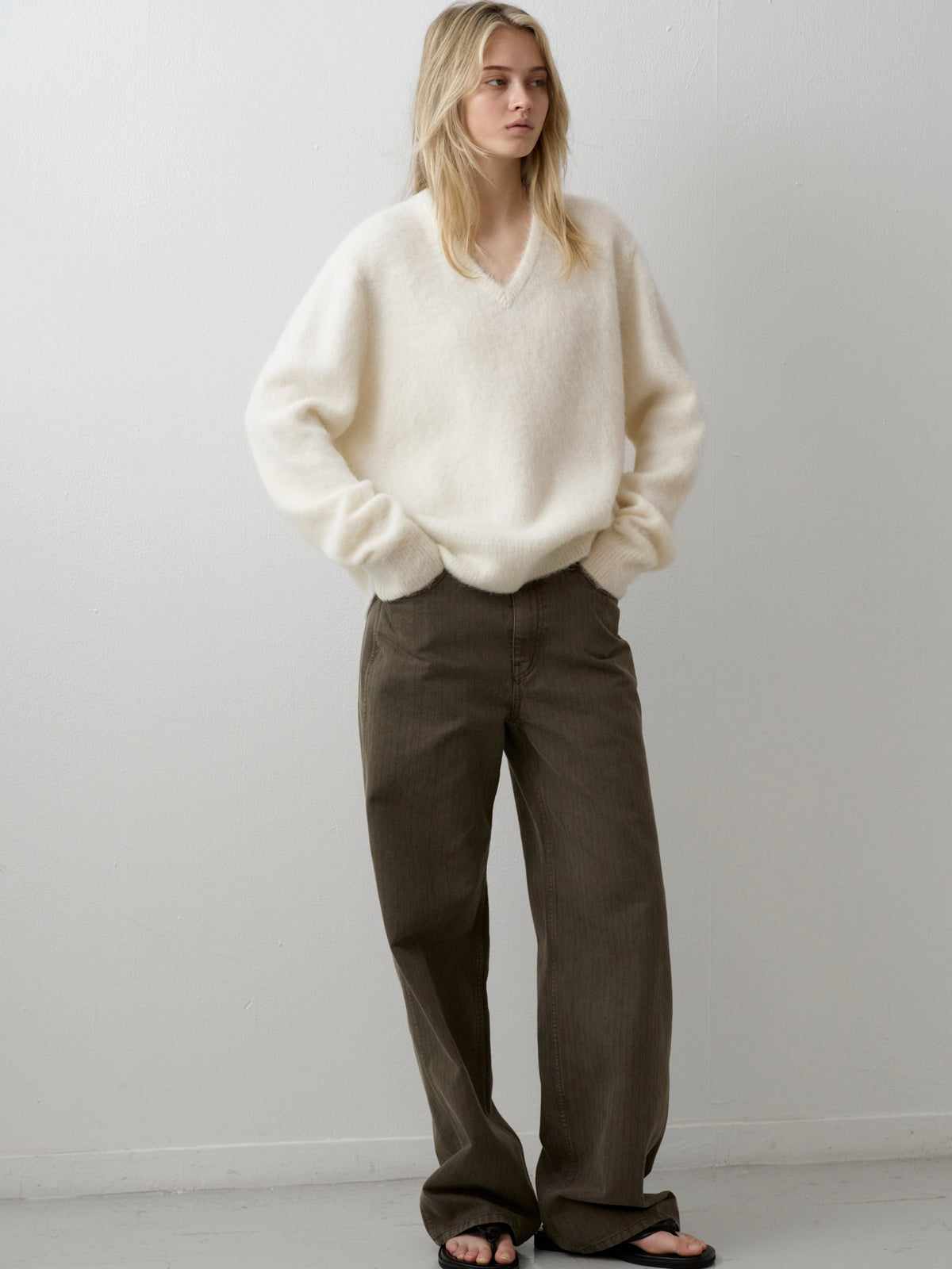 Striped Straight Denim_khaki
