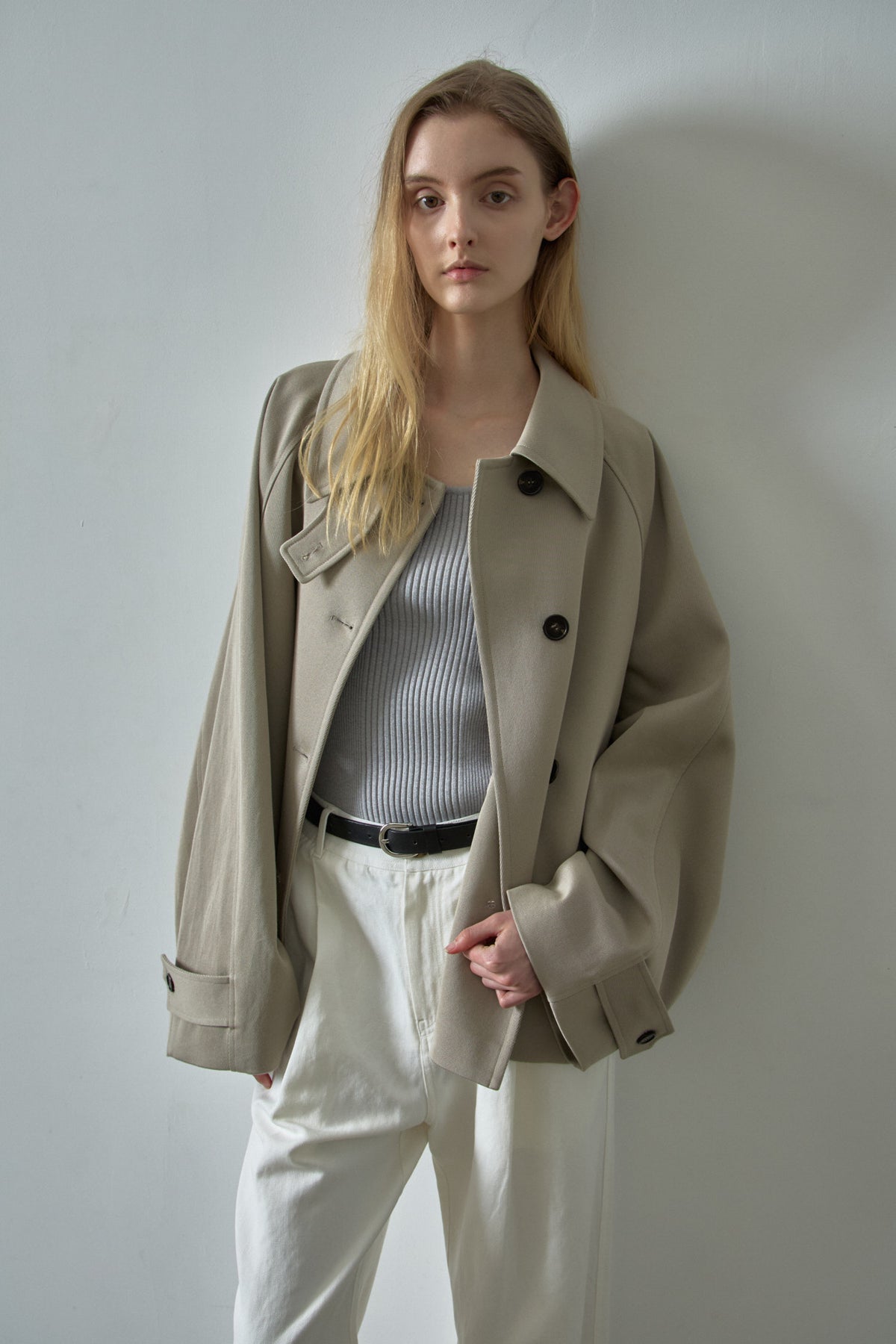 Overfit Cotton Half Coat_olive beige